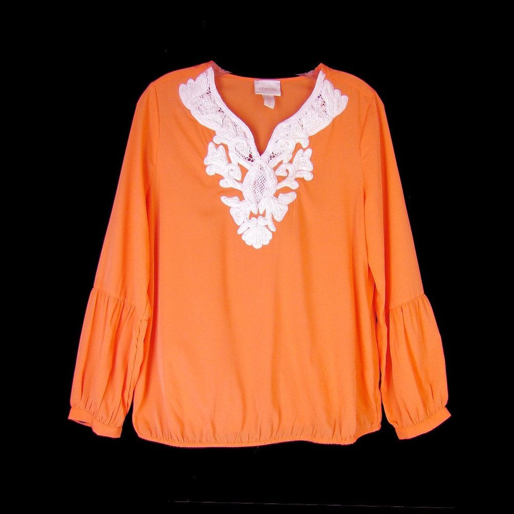 Chico's Light Silky Applique Top Tunic Blouse 4 S